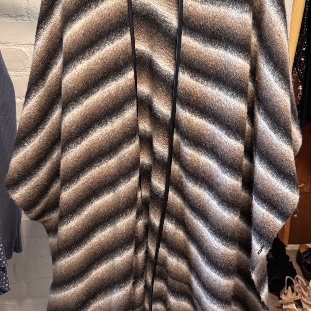 TART Leather trim striped wool Wrap OS